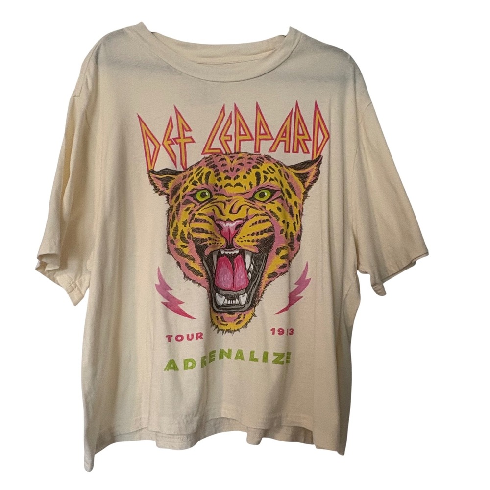 Def Leppard Adrenalize 1993 Tour Graphic T-Shirt Cream Cotton Oversized Large